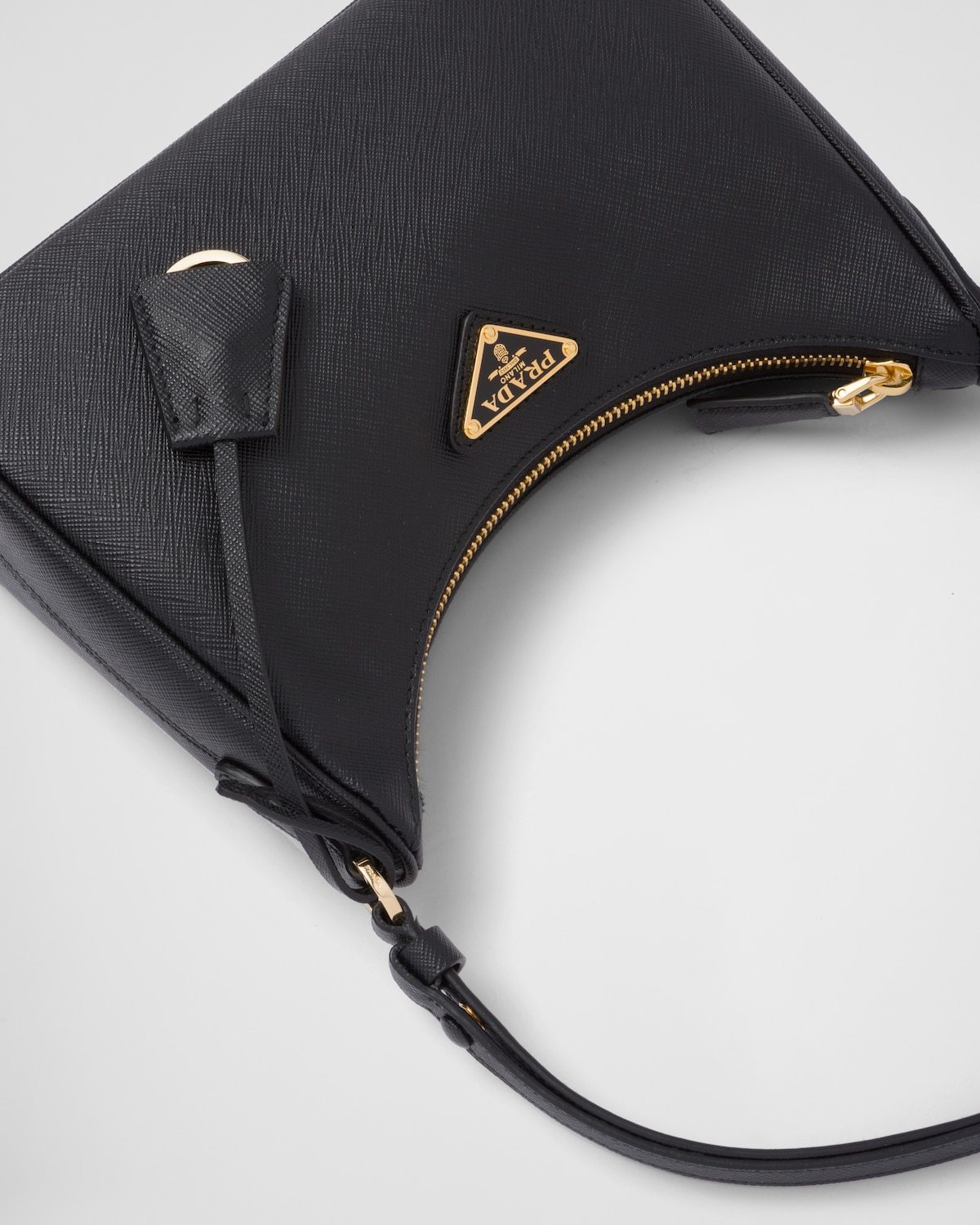 Prada Logo Mini Saffiano Leather Shoulder Bag In Black