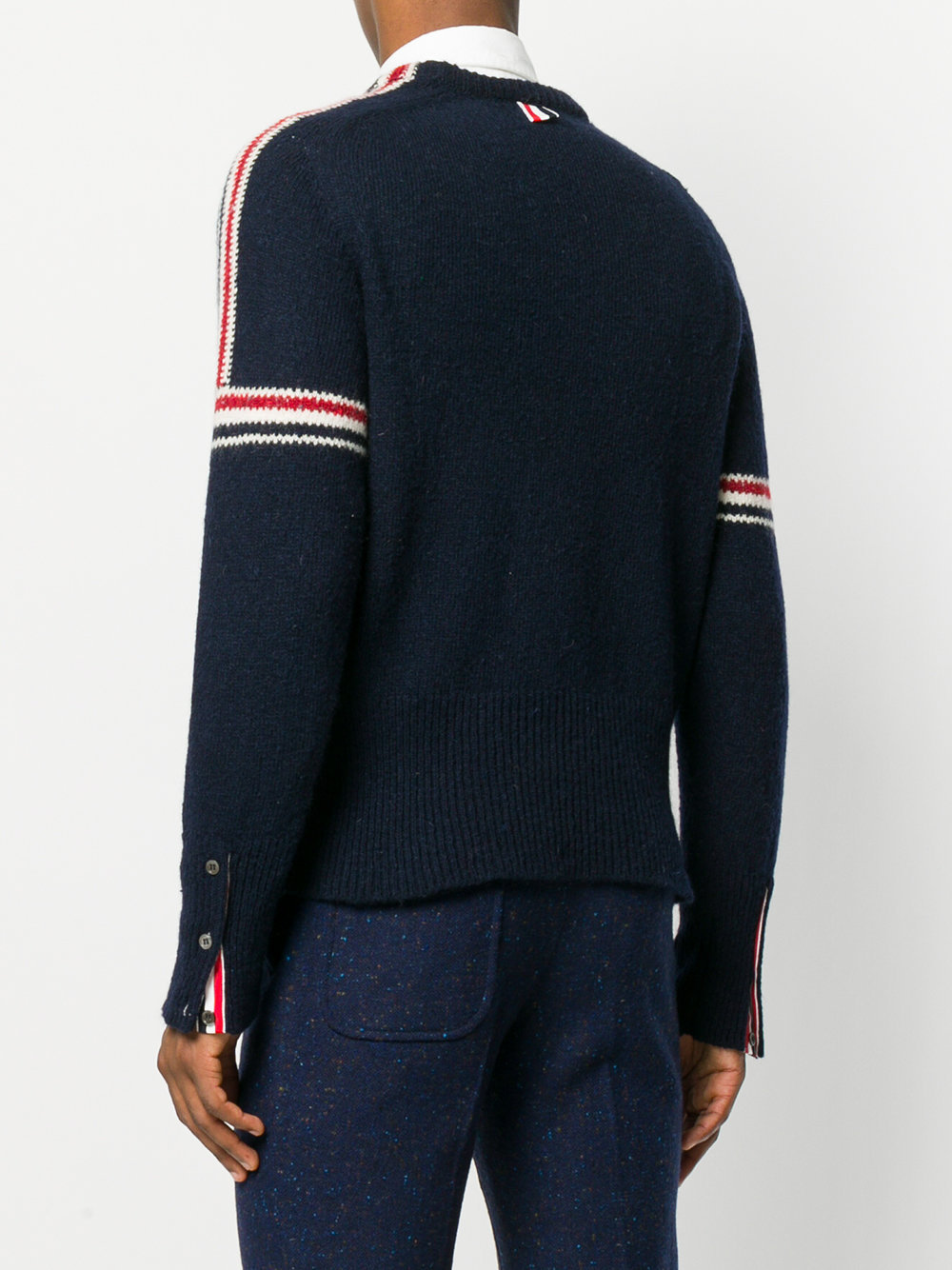 Thom Browne Rwb Intarsia Armband Tweed Pullover In Black