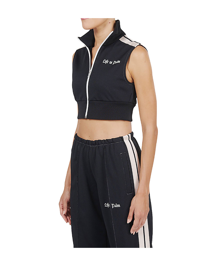 Palm Angels Logo-print Cropped Gilet In Black