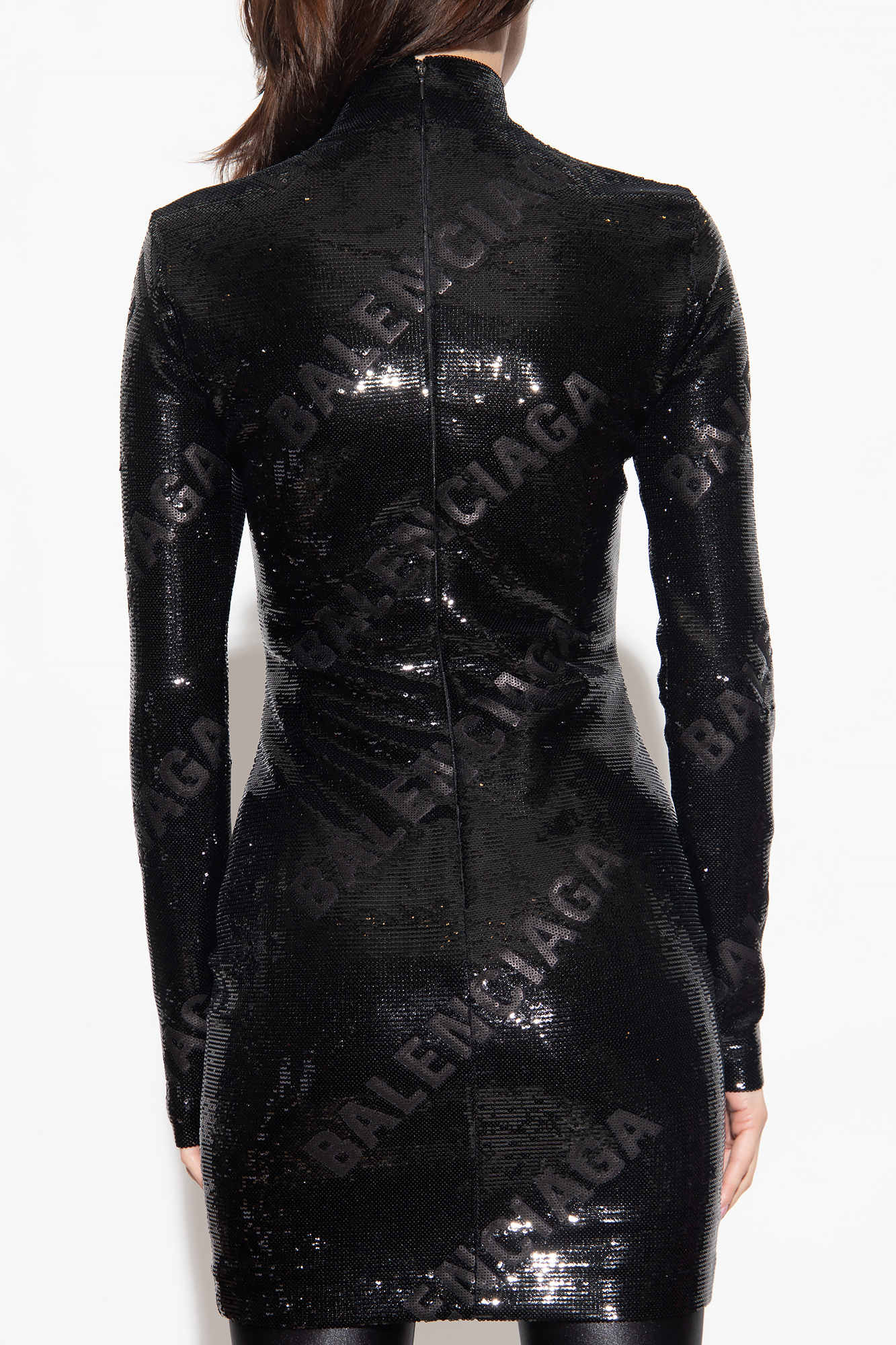 Balenciaga All-over Logo Sequin Mini Dress In Black