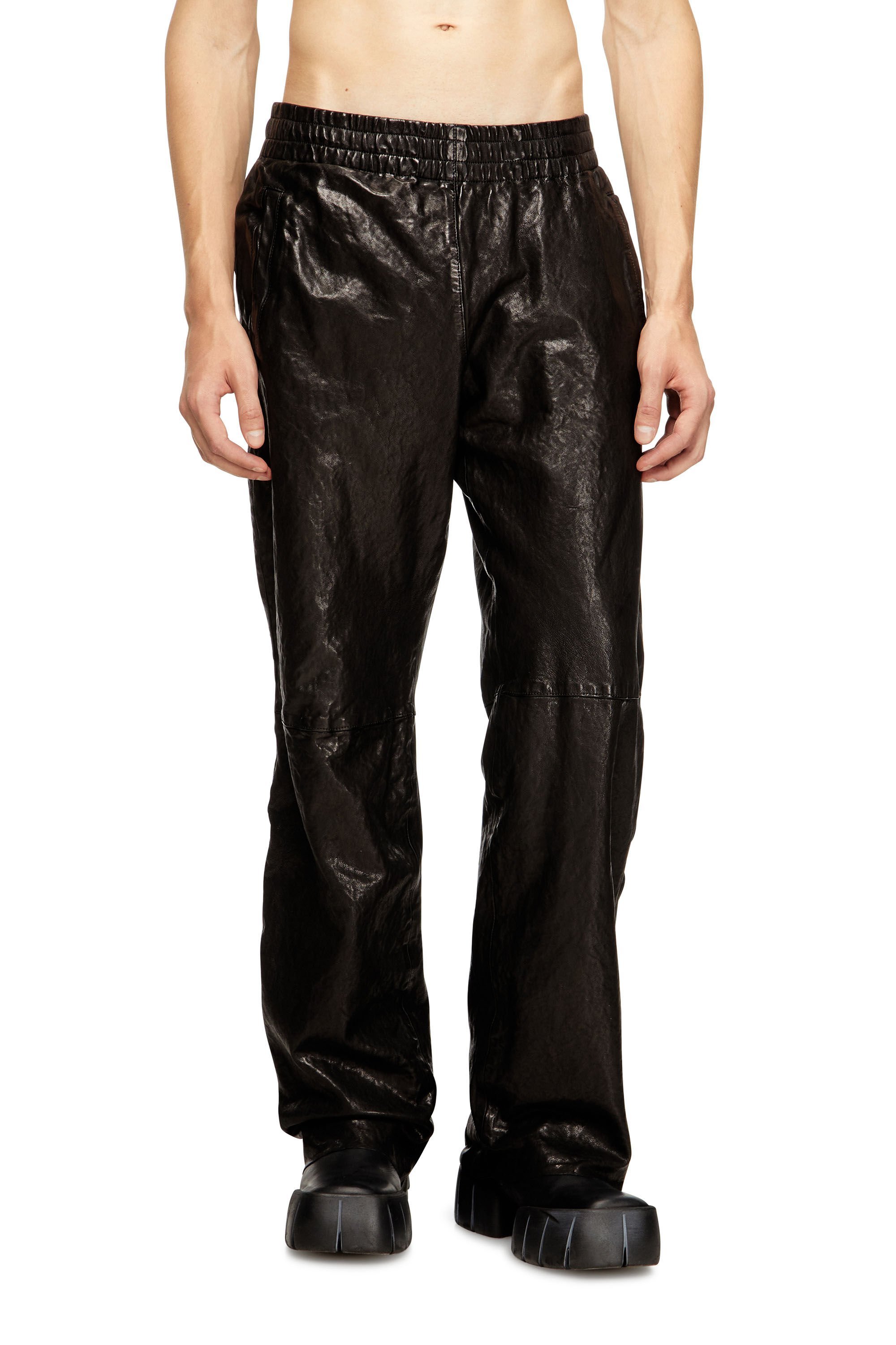 Diesel Elasticated-waist Leather Trousers In Black