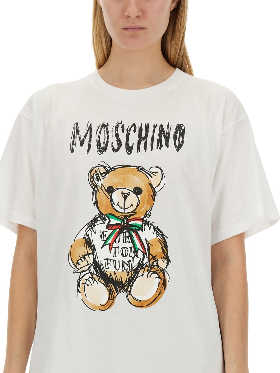 Moschino Hand Drawn Teddy Bear Logo T-shirt In White