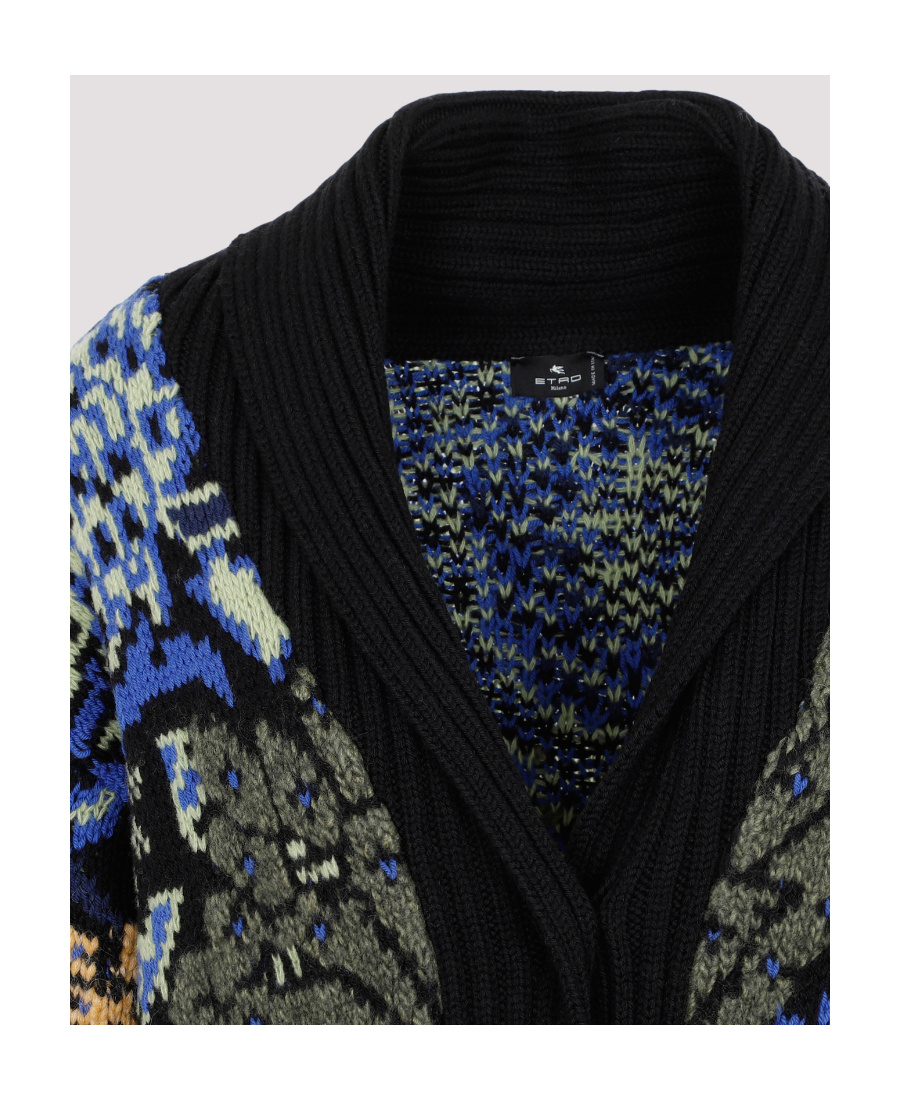 Etro Comet Paisley Pattern Coat In Wool In Black