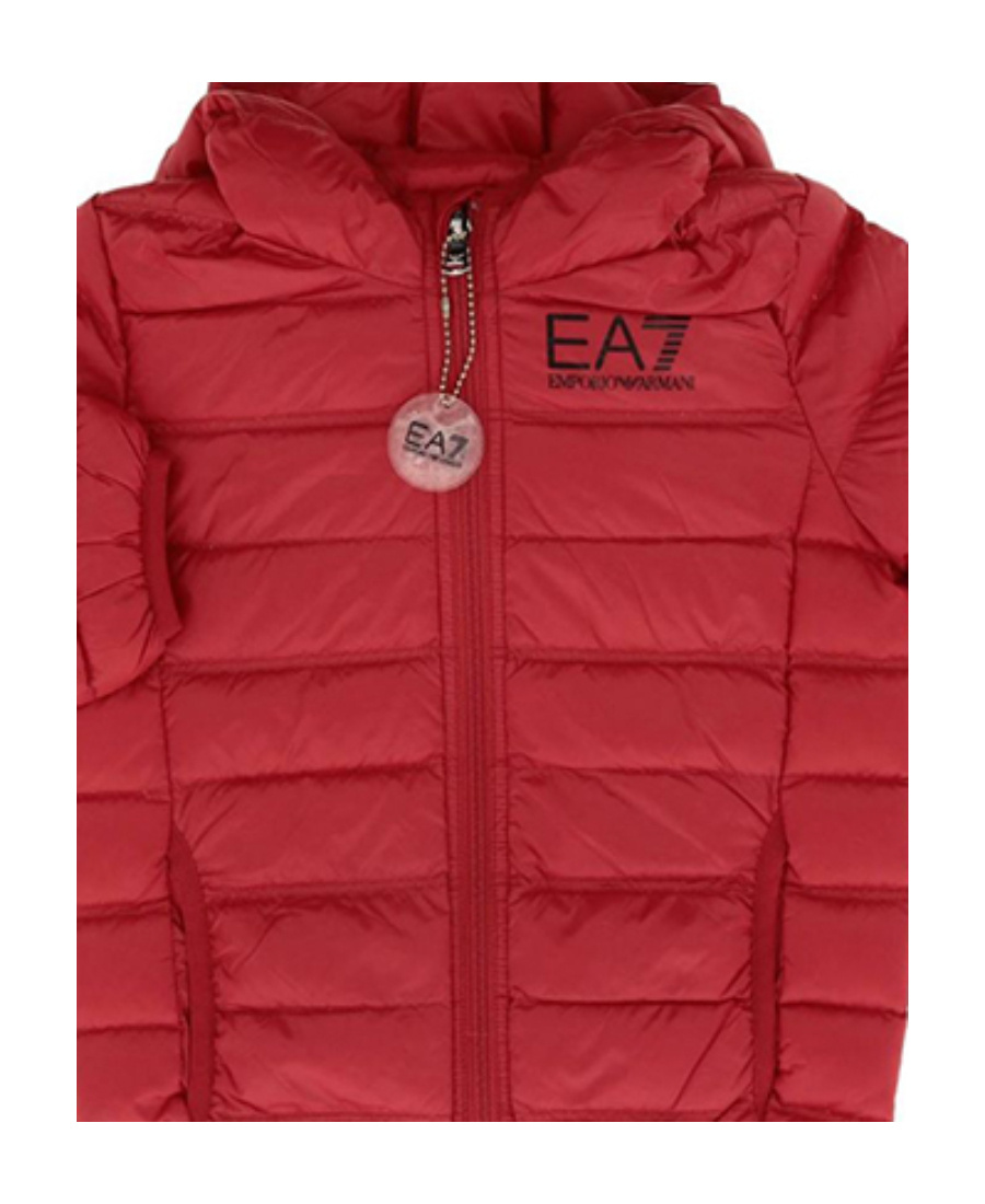 Ea7 Logo Hooded Down Jacket In Red
