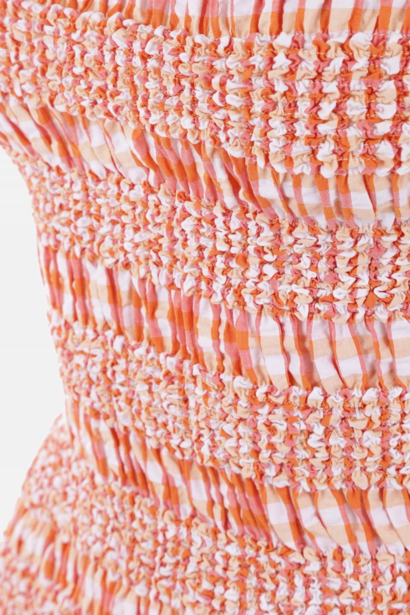 Kenzo Shirred Gingham Cotton Midi Dress In Pink