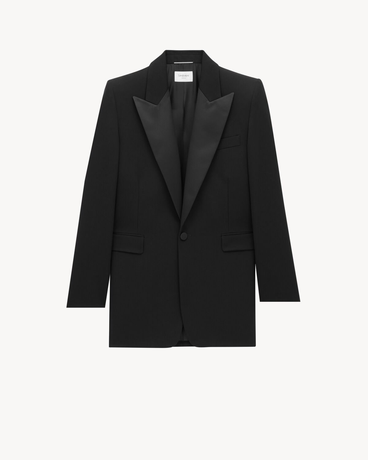 Saint Laurent Tuxedo Jacket In Grain De Poudre In Black