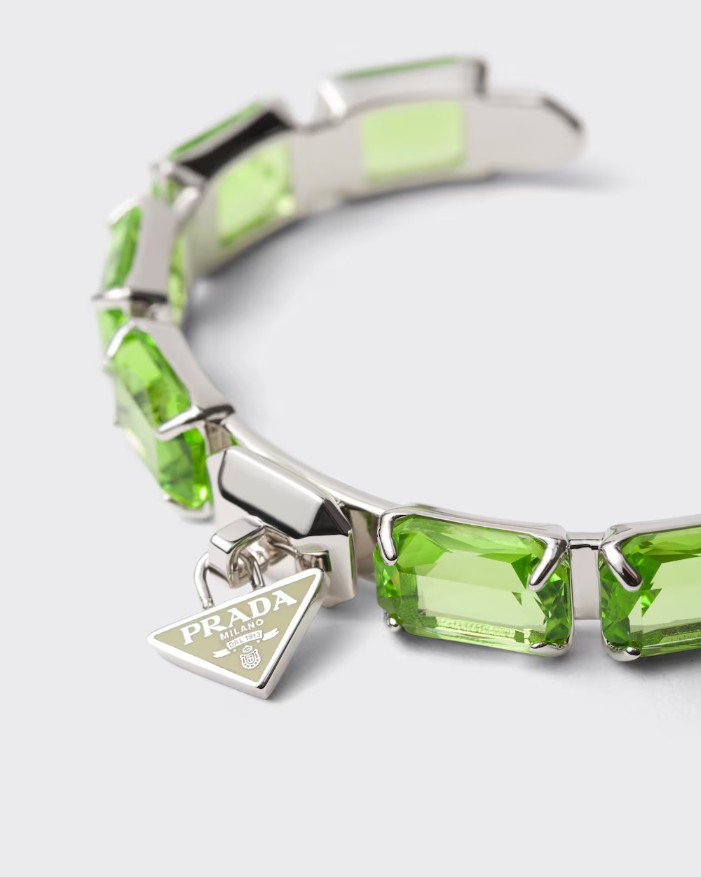 Prada Metal Bracelet With Crystals In Fern Green