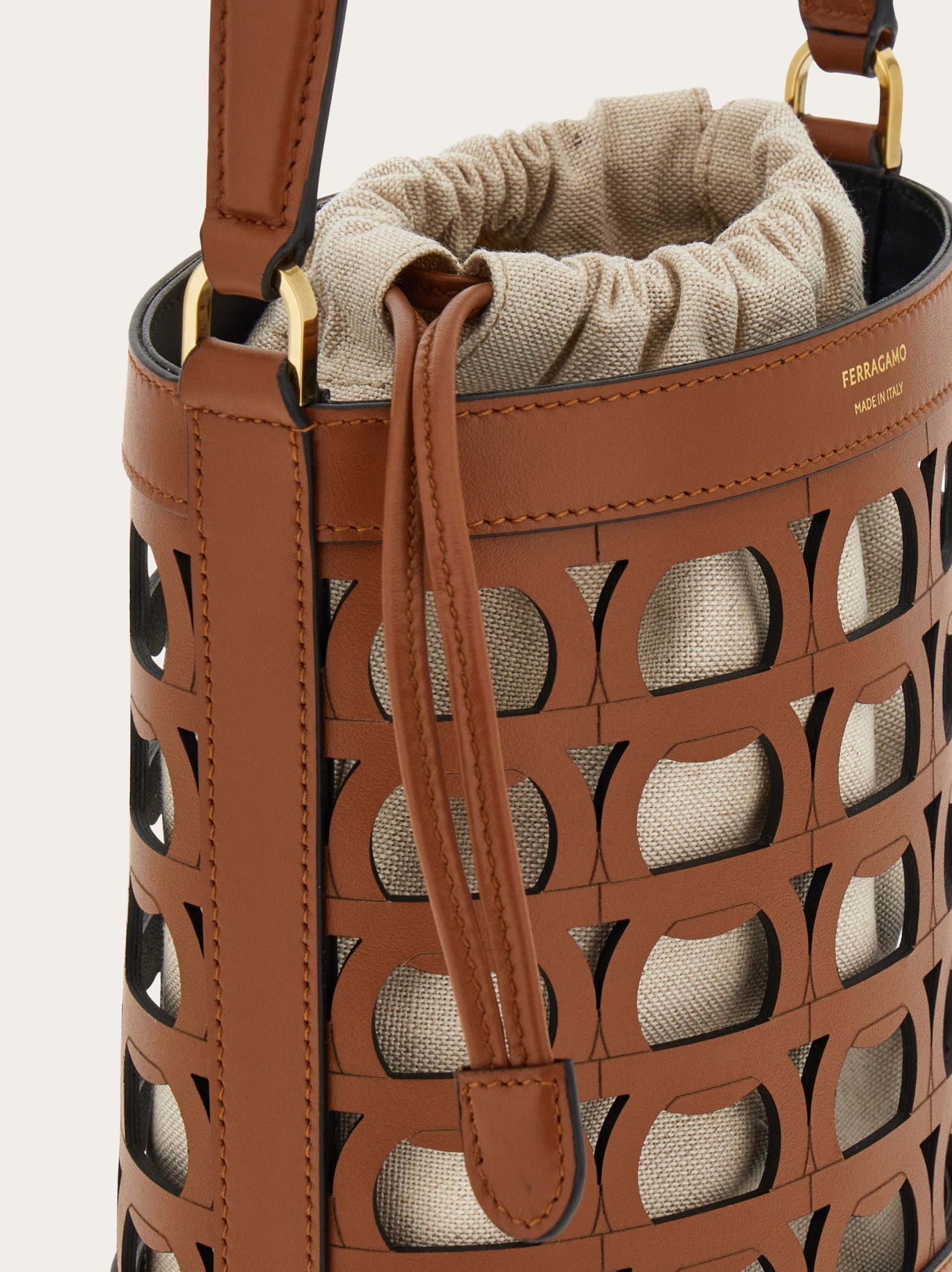 Ferragamo Cut-out Leather Bucket Bag In Brown