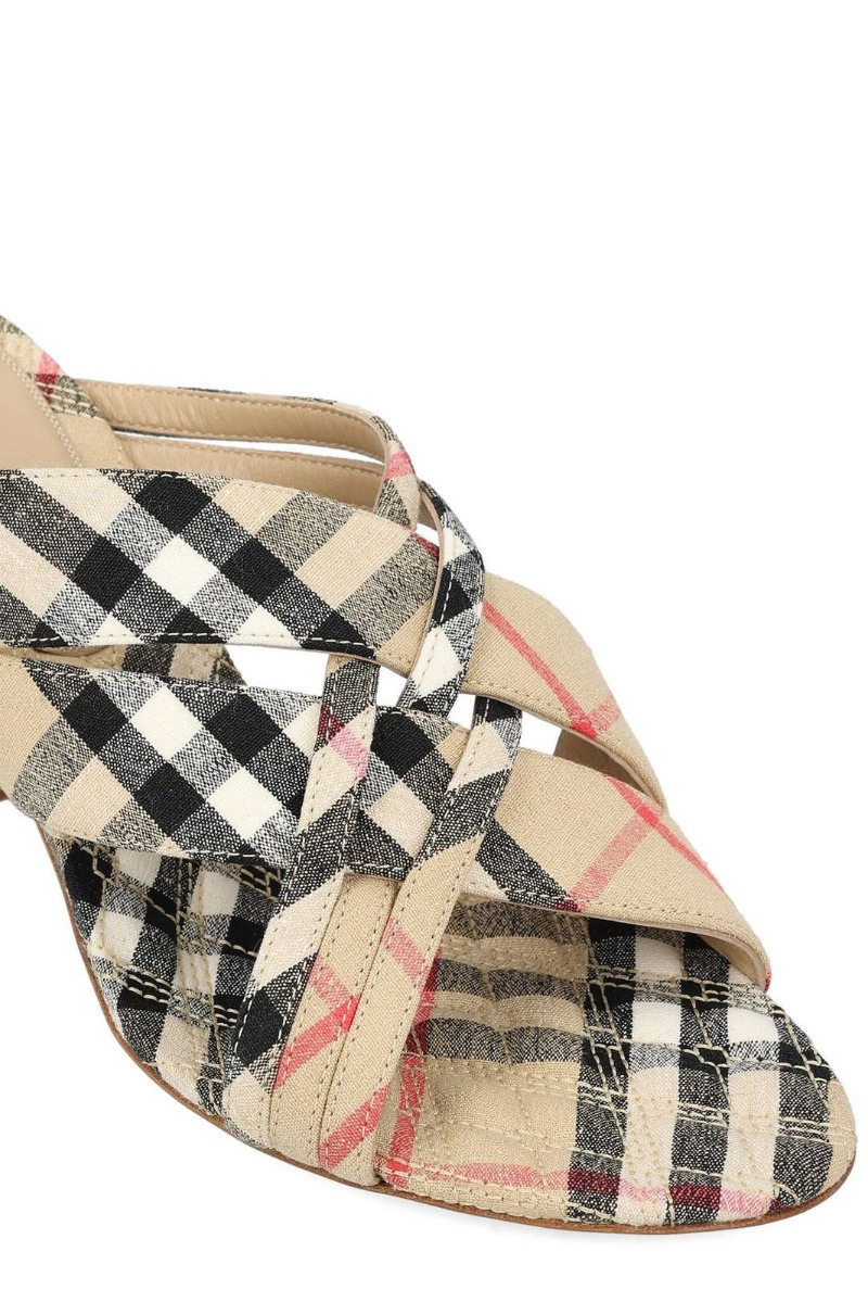 Burberry Sloanne Woven Linen Block-heel Sandals In Brown