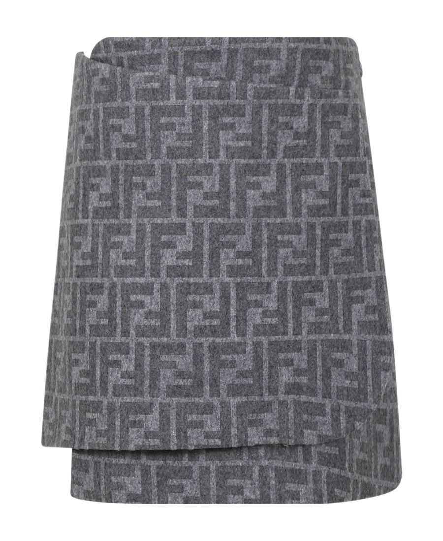 Fendi Ff-monogram Wrap Miniskirt In Gray