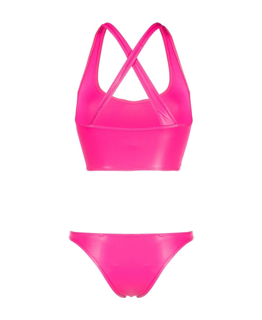 Attico Crossover-strap Bikini Set With Embroidered Logo In Pink
