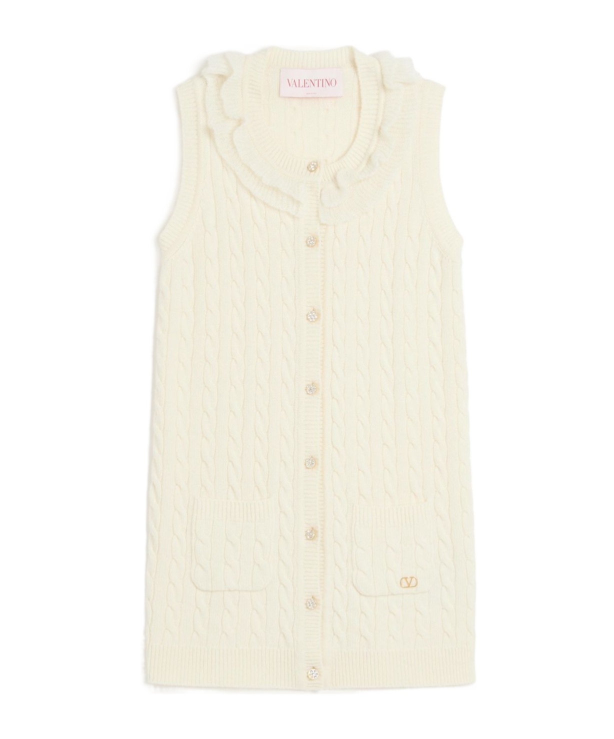 Valentino Long-sleeved Wool Cardigan In Milk Color