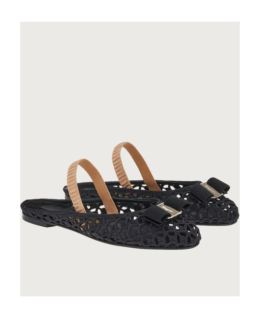Ferragamo Varina Macramé Weave Slingback Flats In Black