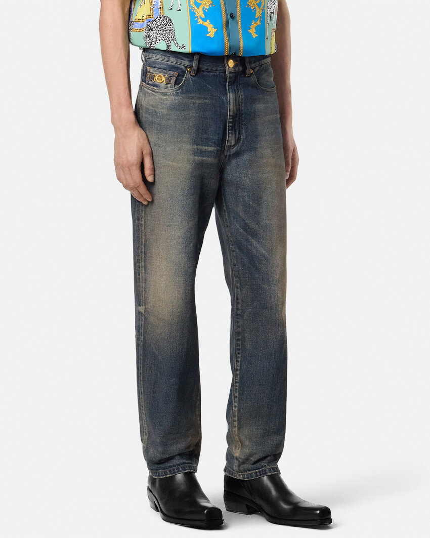 Versace Made In Japan Pencil-fit Jeans In Gray