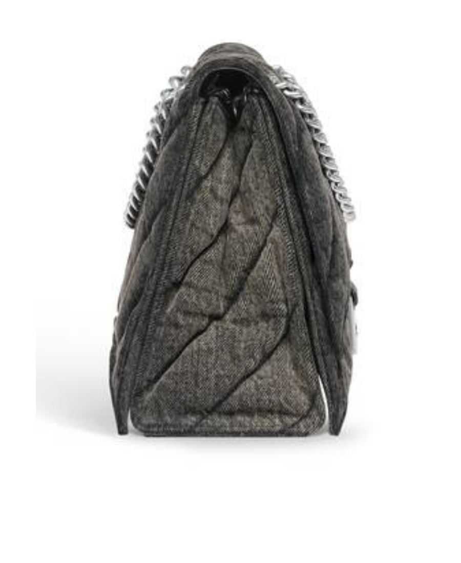 Balenciaga Medium Crush Denim Shoulder Bag In Black