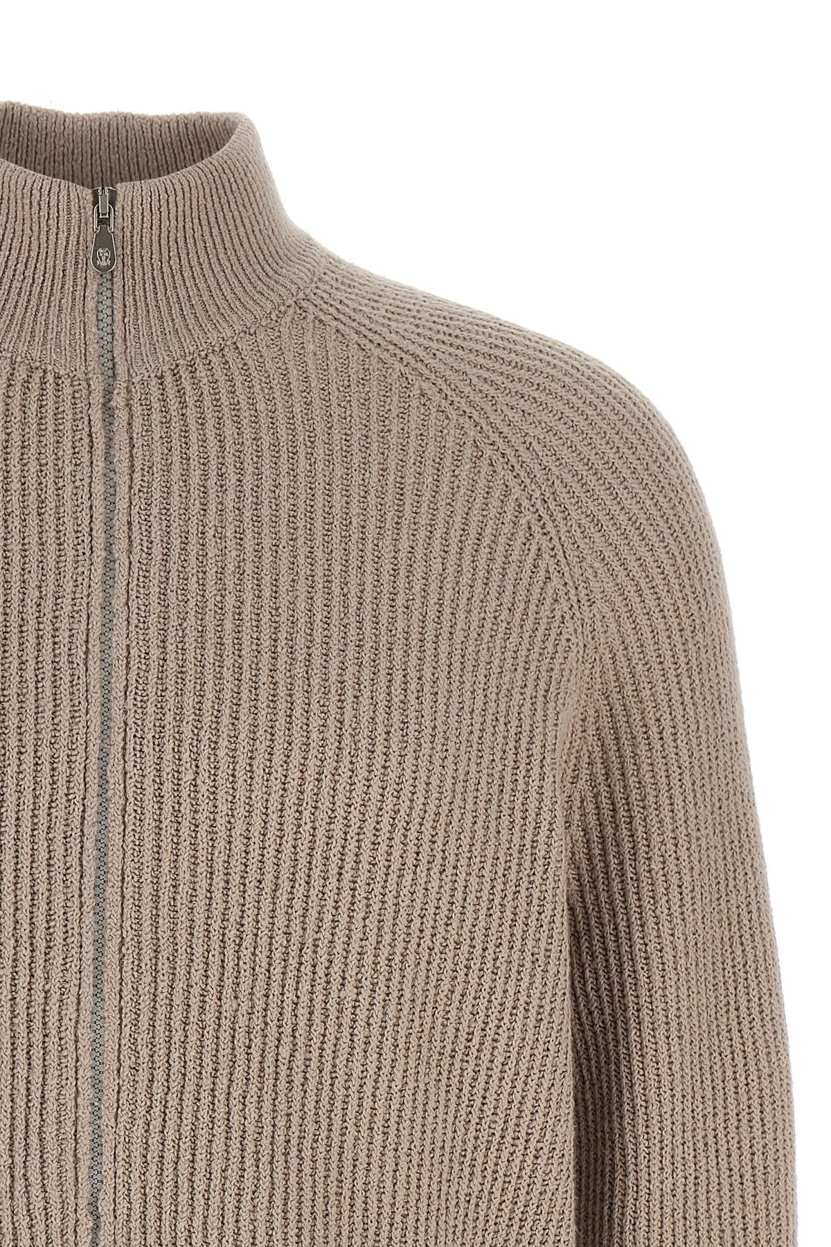 Brunello Cucinelli Collar Zip Cardigan Ribbed Texture In Neutral