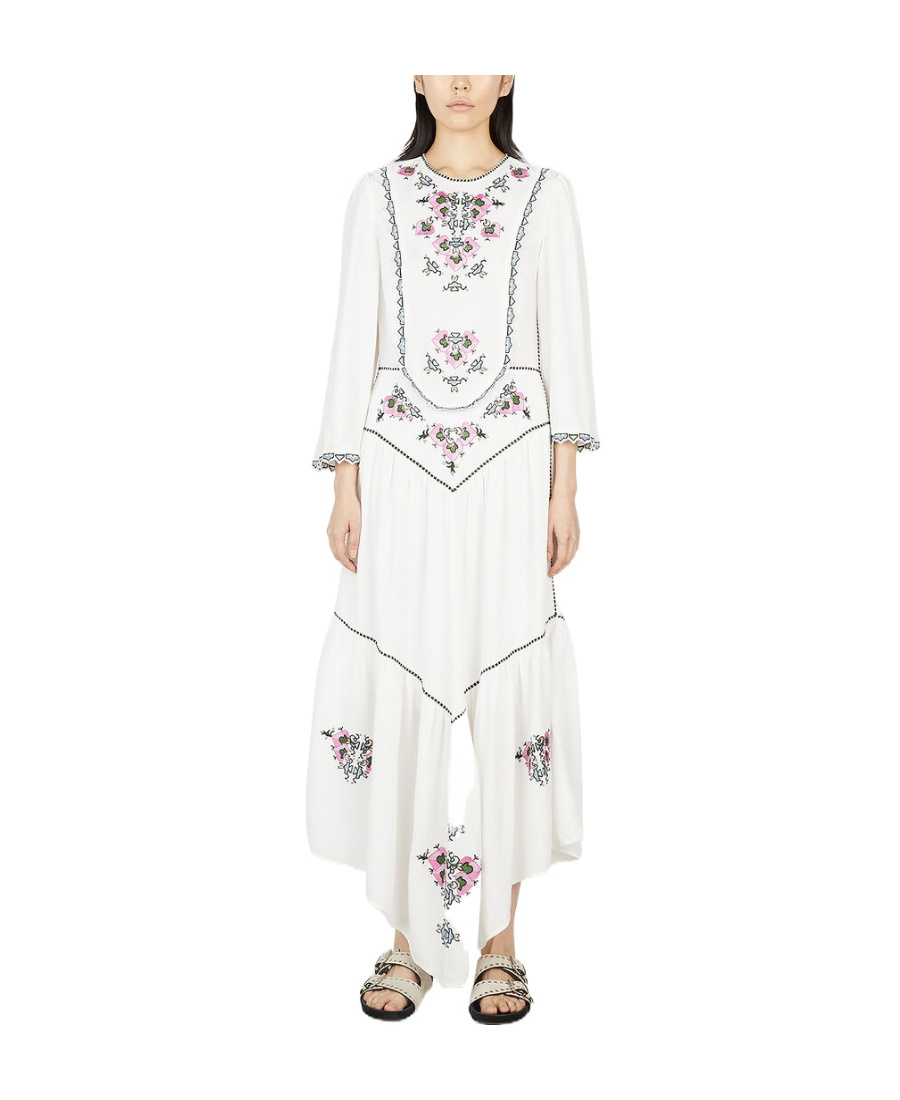 Shop Isabel Marant Embroidered Tiered Midi Dress In White