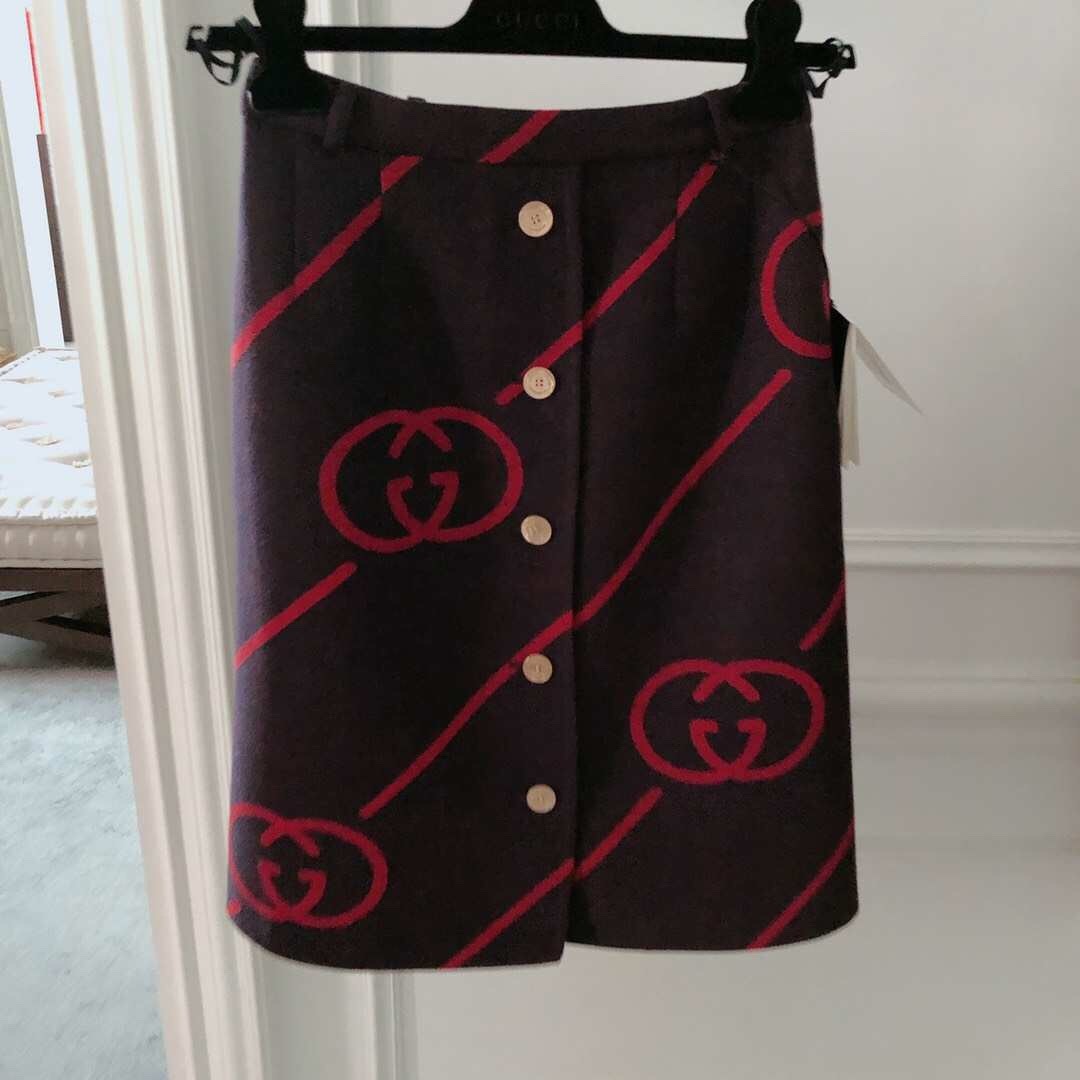 Gucci Interlocking G Reversible Wool Skirt In Blue