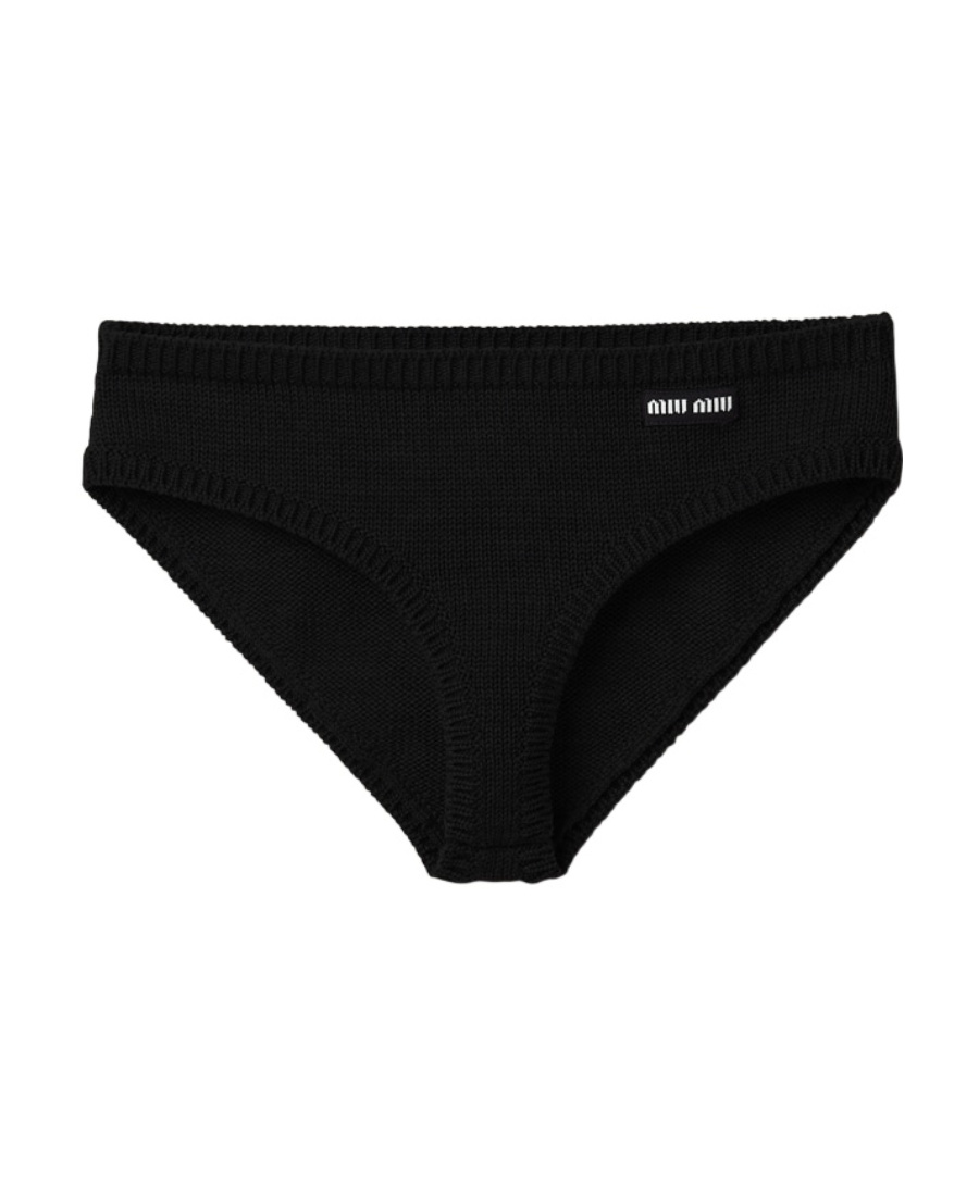 Miu Miu Logo-intarsia Cashmere-blend Briefs In Black