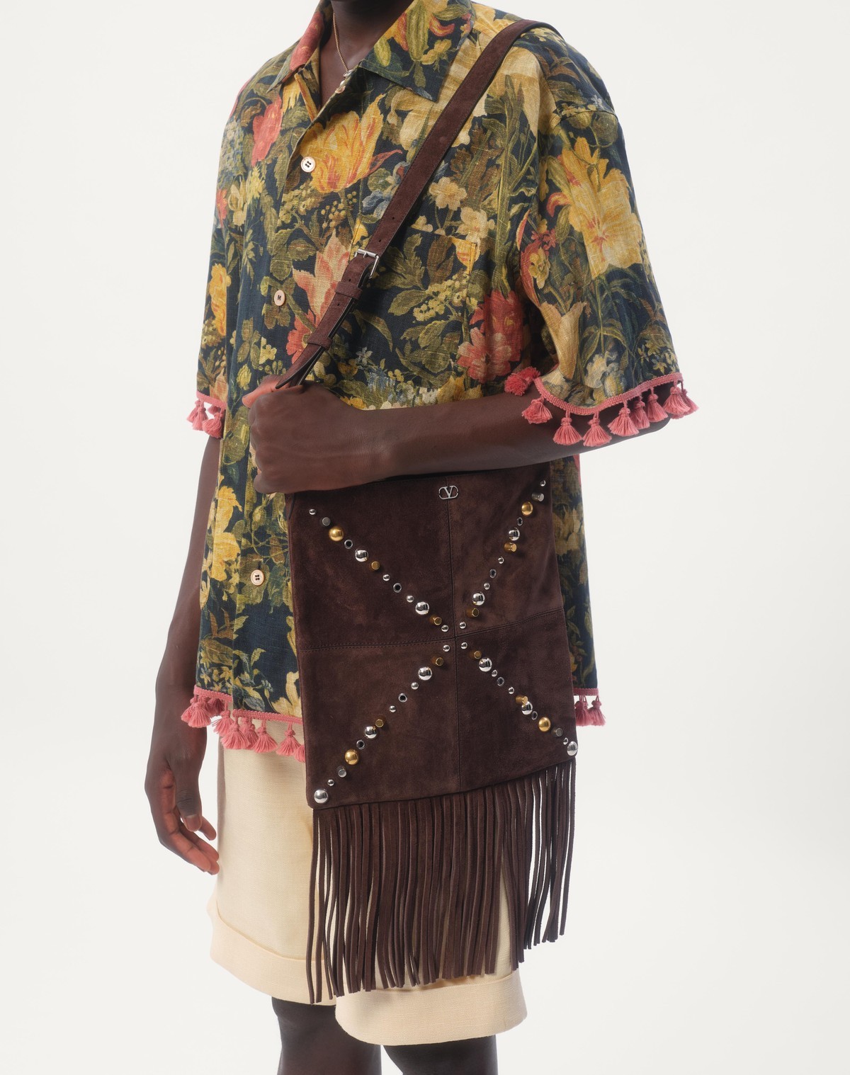 Shop Valentino Linen Bowling Shirt With Apres L'hiver Print In Green