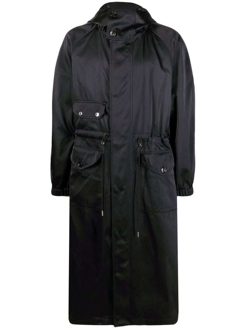 Alexander Mcqueen Drawstring Waist Hooded Coat In 1000 Black