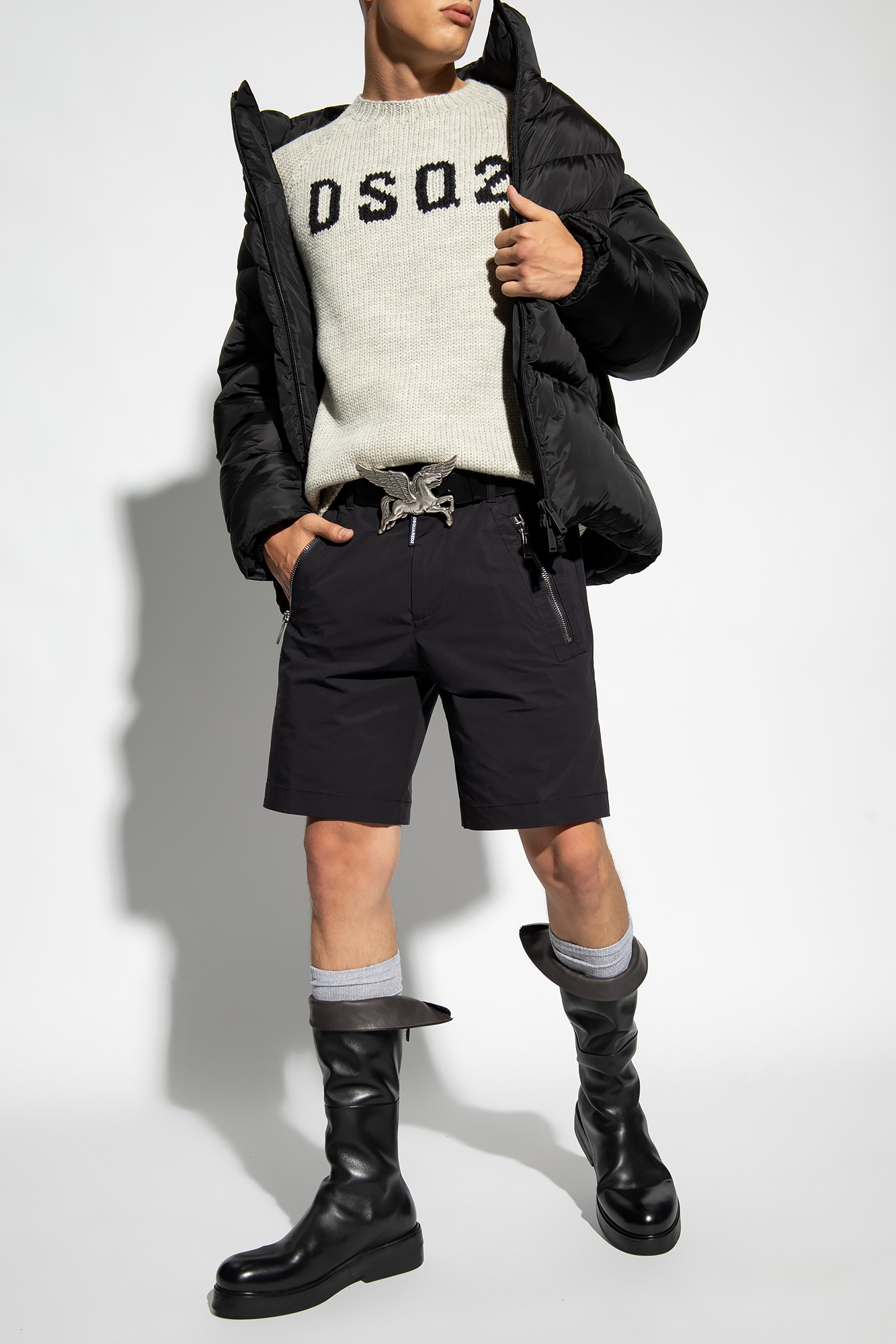 Dsquared2 Icon-print Cotton Shorts In Black