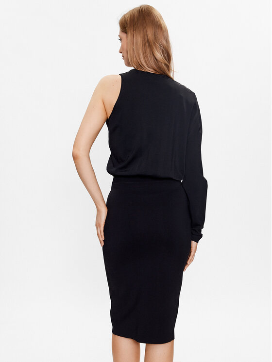 Karl Lagerfeld Ruched One-shoulder Midi-dress In Black