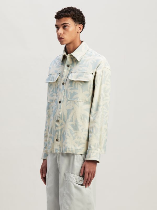Palm Angels Palm Tree Printed Overshirt In White