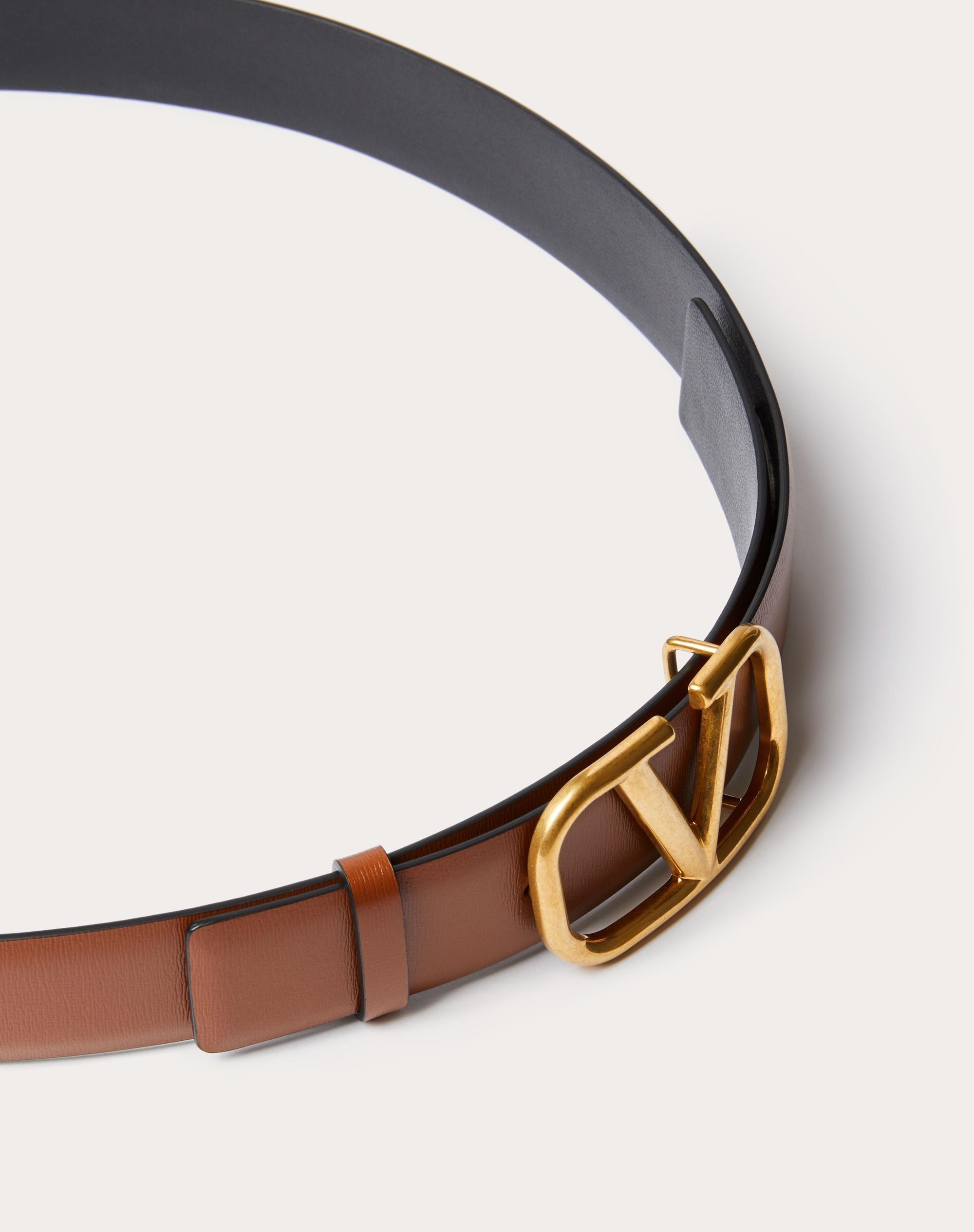 Valentino Leather Belt With Adjustable Length And Reversible In Brown