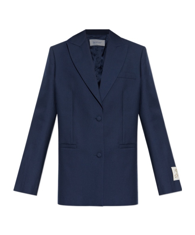Off-white Logo-patch Single-breasted Blazer In Blue