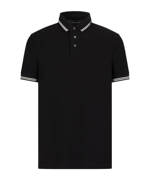 Emporio Armani Classic Piqué Polo Shirt With Polished Collar In Black