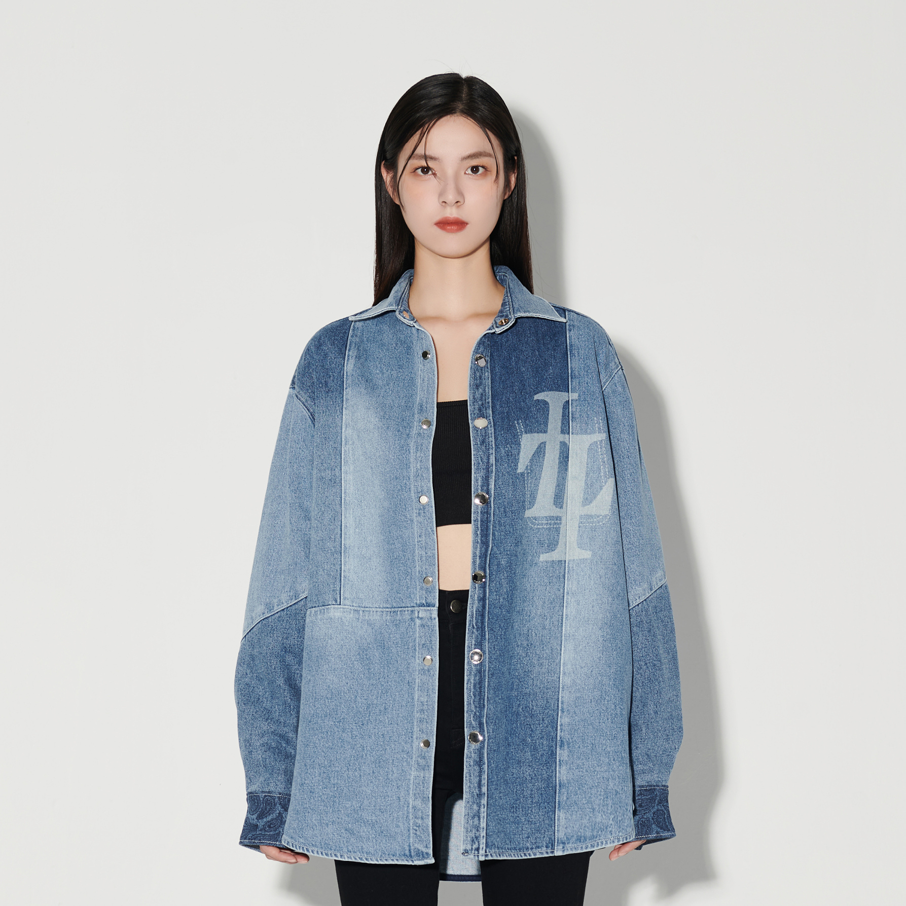 Liuregali Stitched Long-sleeved Denim Shirt In Blue