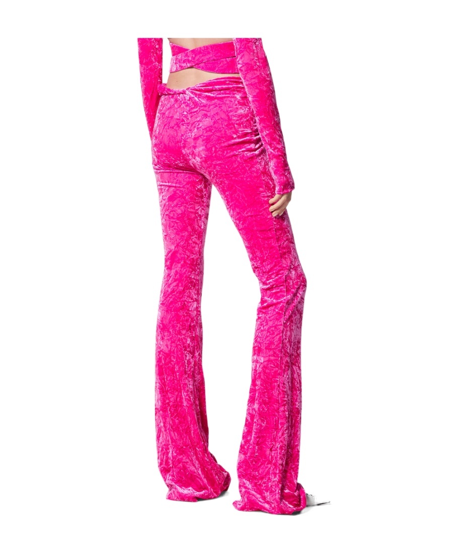 Versace Fuchsia Flared Velvet Pants Rolled Up In Pink