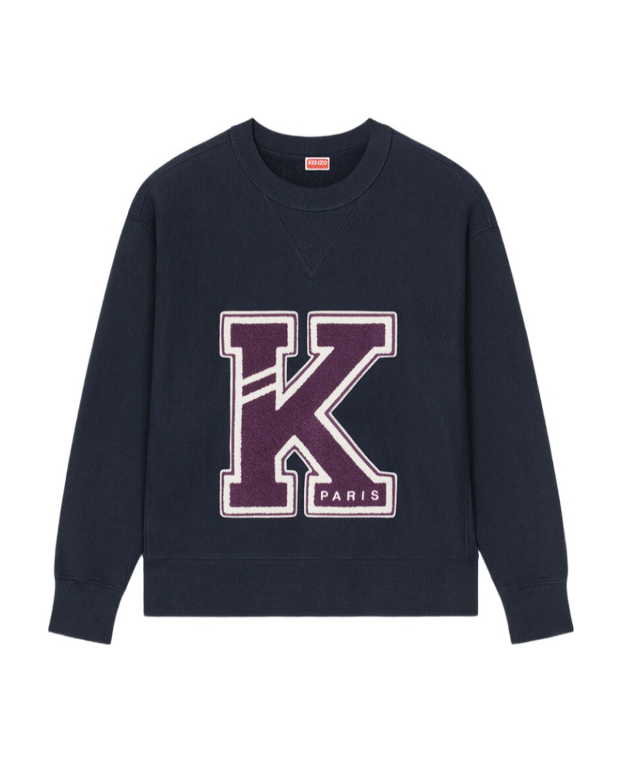 Kenzo College Print Cotton Molleton Sweatshirt In Black