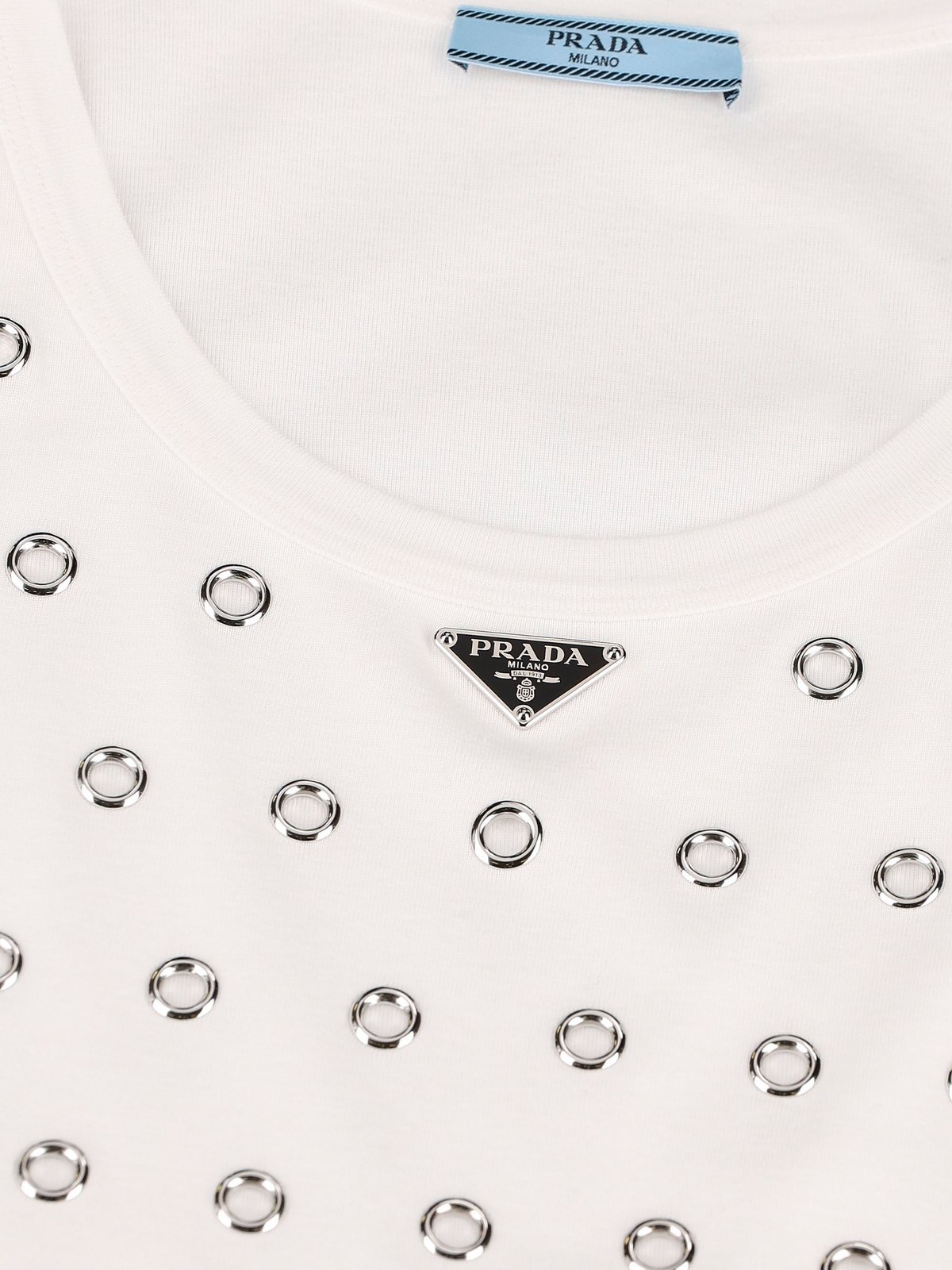Prada Cut-outs And Studs Cotton Top In White