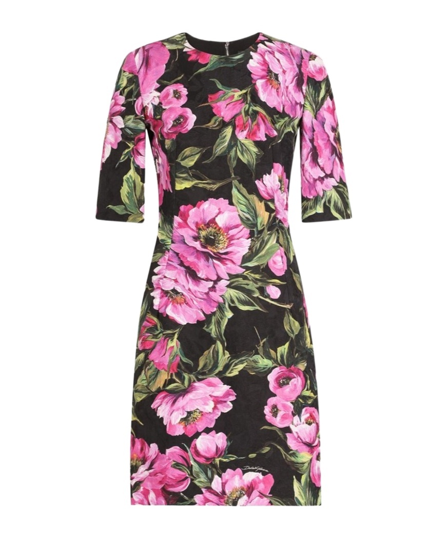 Dolce & Gabbana Black Floral Cotton Dress With Peonies In Black