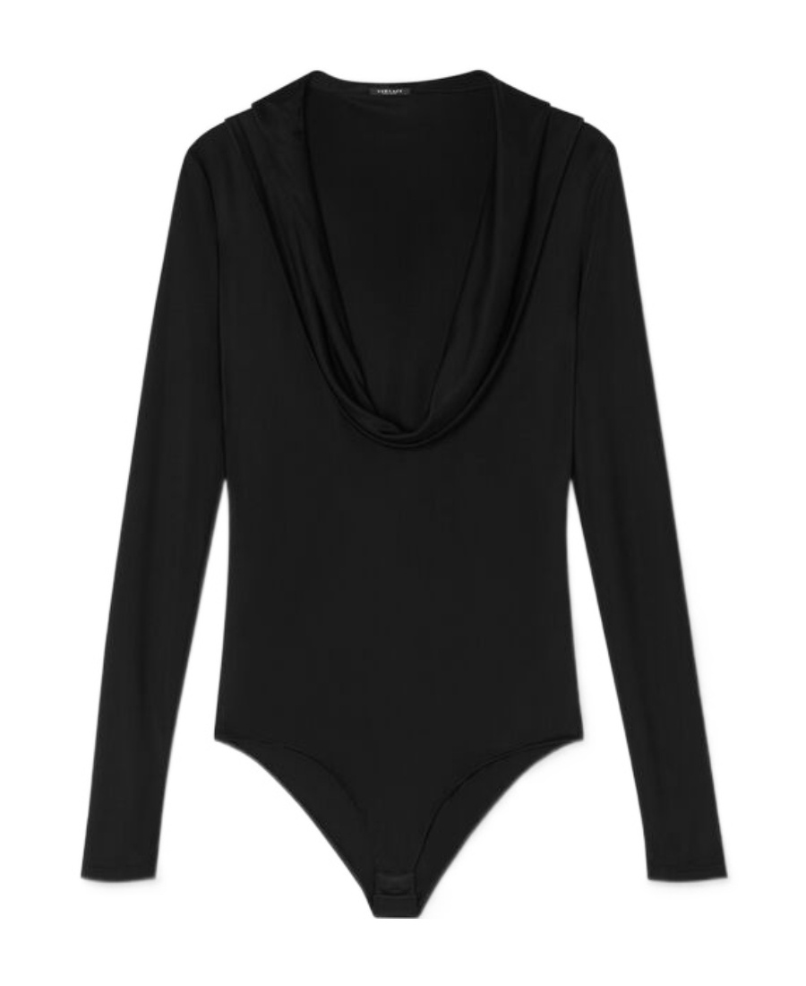 Versace Cowl-neck Long-sleeved Bodysuit In Black