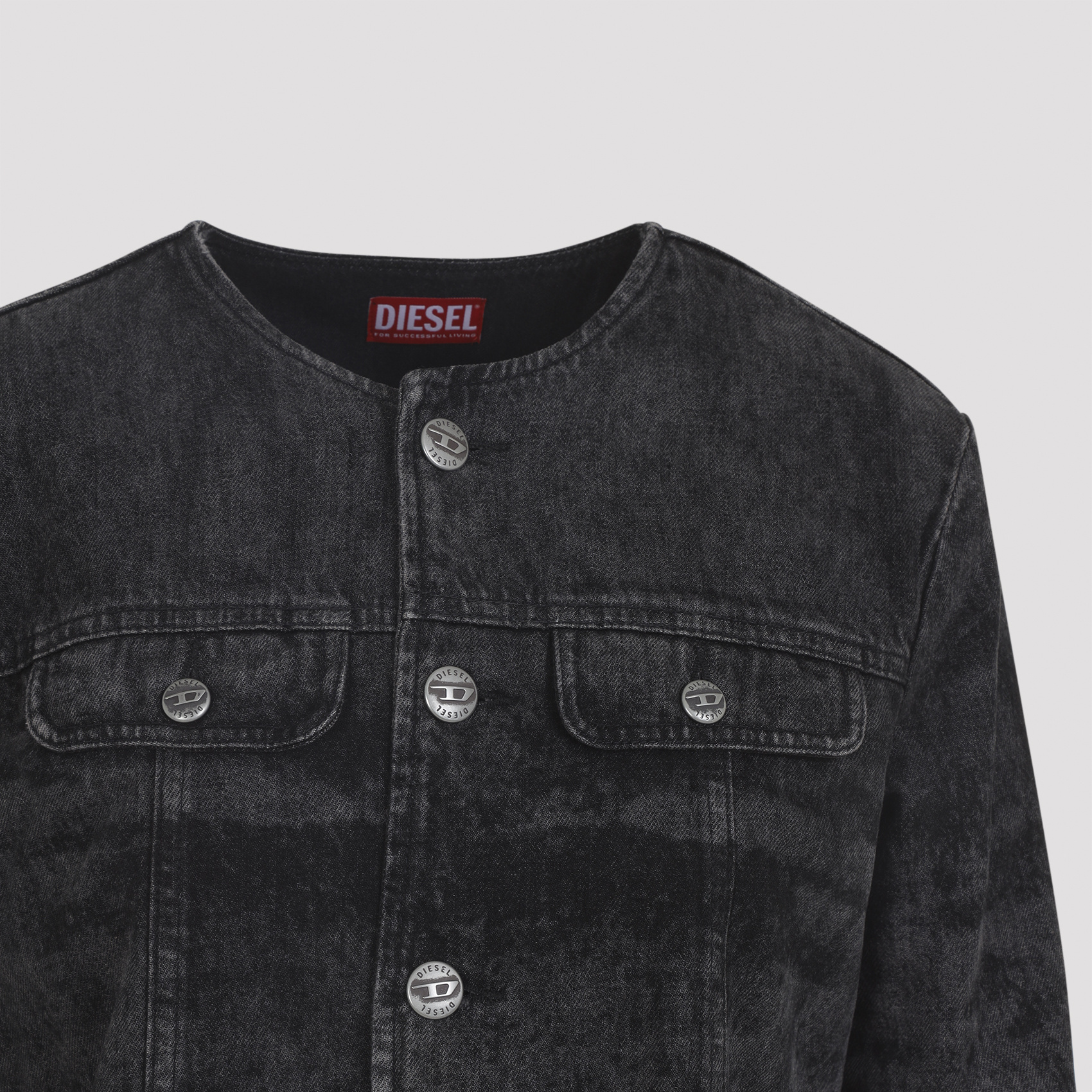 Diesel De-graffy Cropped Denim Jacket In Black