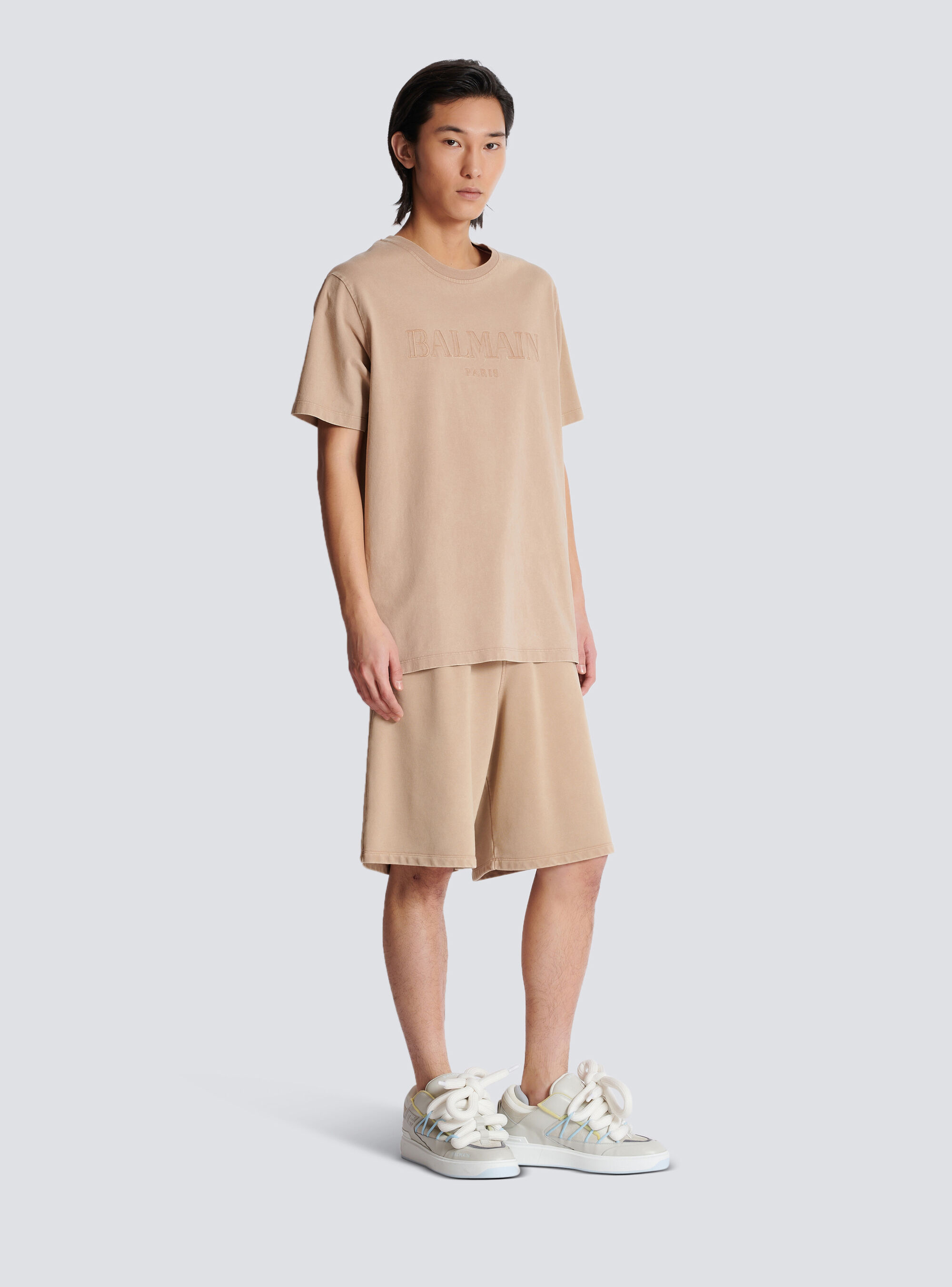 Shop Balmain Loose T-shirt With Vintage  Embroidery In Nude