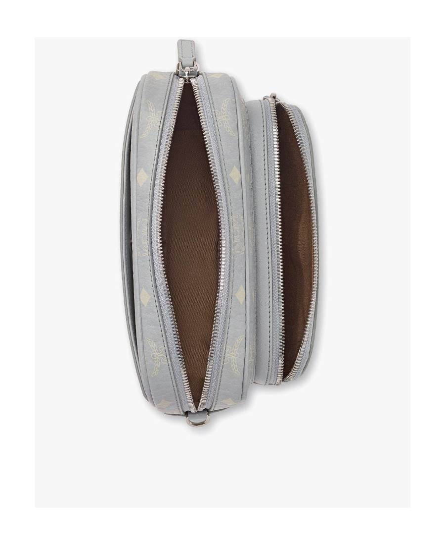 Mcm Logo Zipper Shoulder Bag In Gray