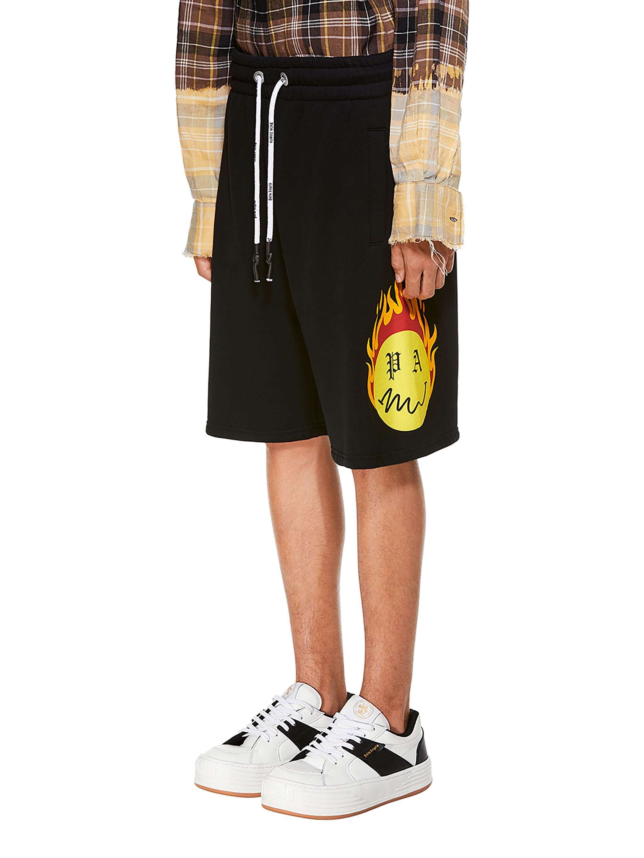 Palm Angels Burning Head Track Shorts In Black