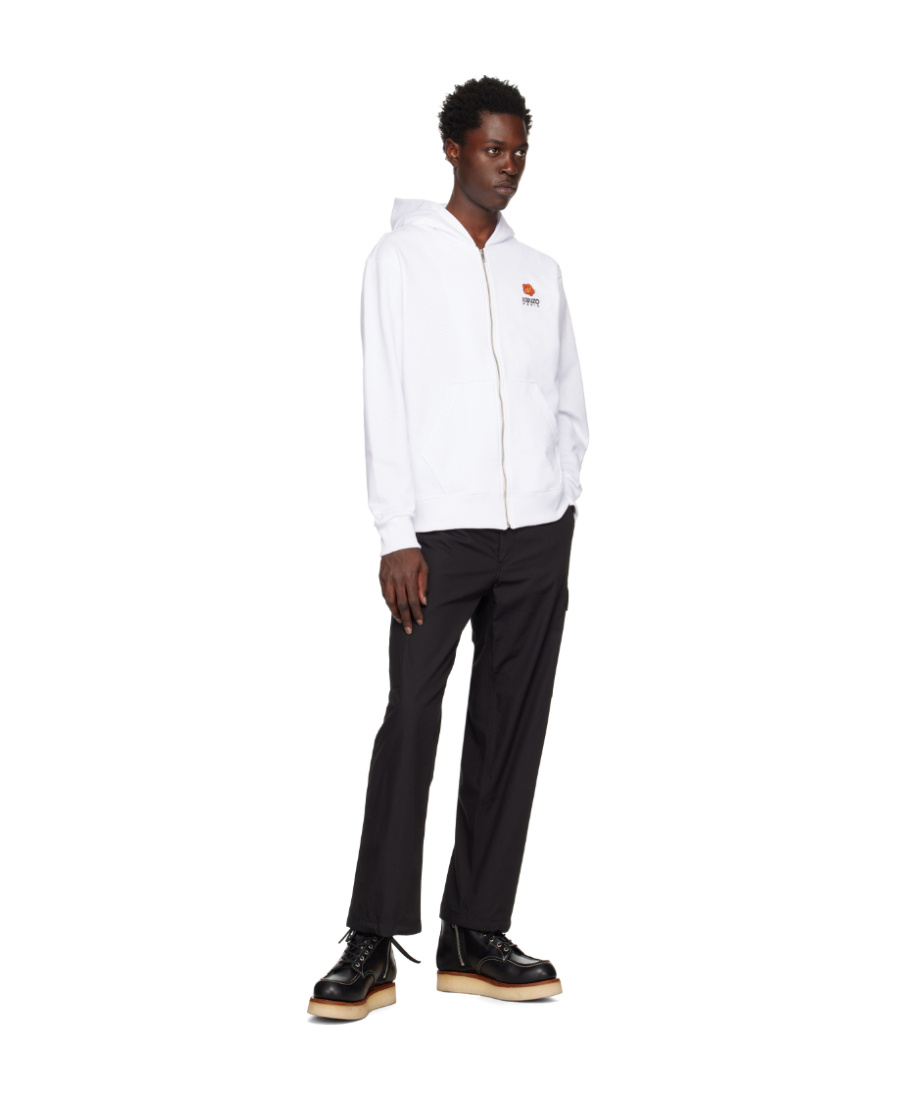 Kenzo Logo-embroidery Zip-up Hoodie In White