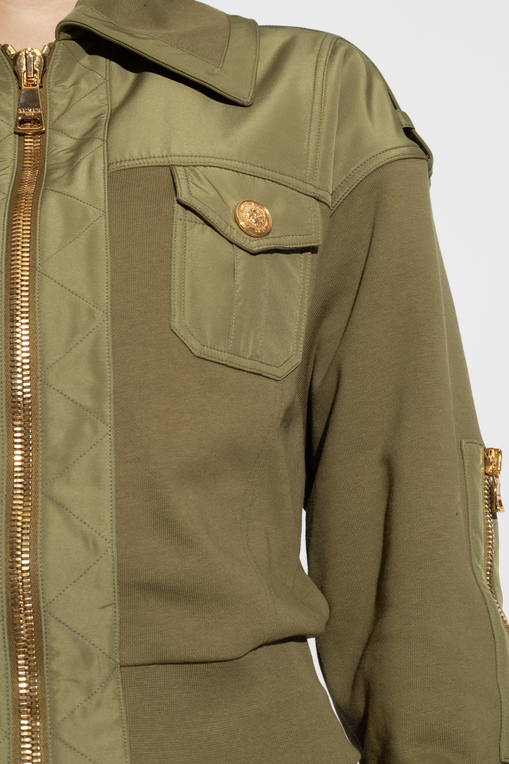 Balmain Cropped Bomber Jacket In Green