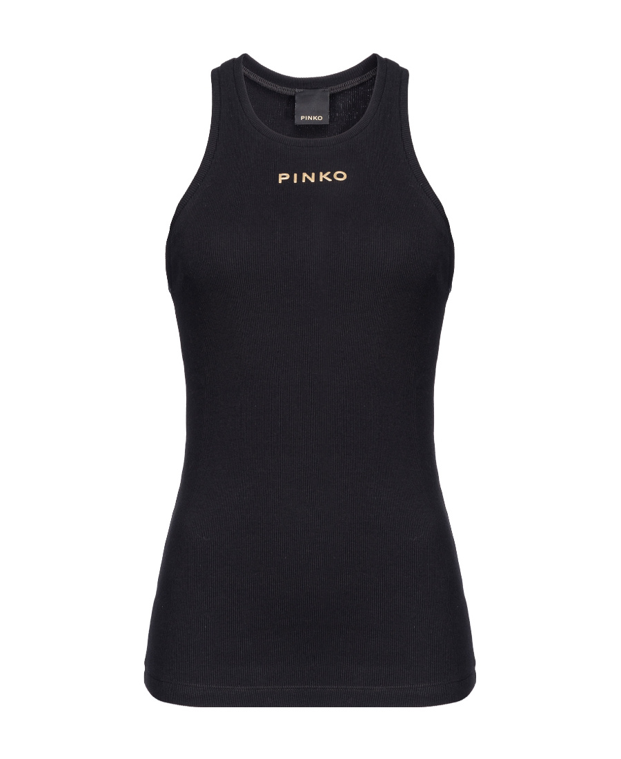 Pinko Logo-embossed Cotton Tank Top In Black