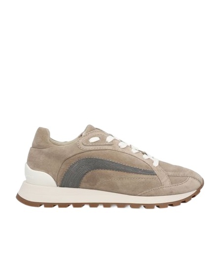 Brunello Cucinelli Monili-embellished Suede Sneakers In Nude
