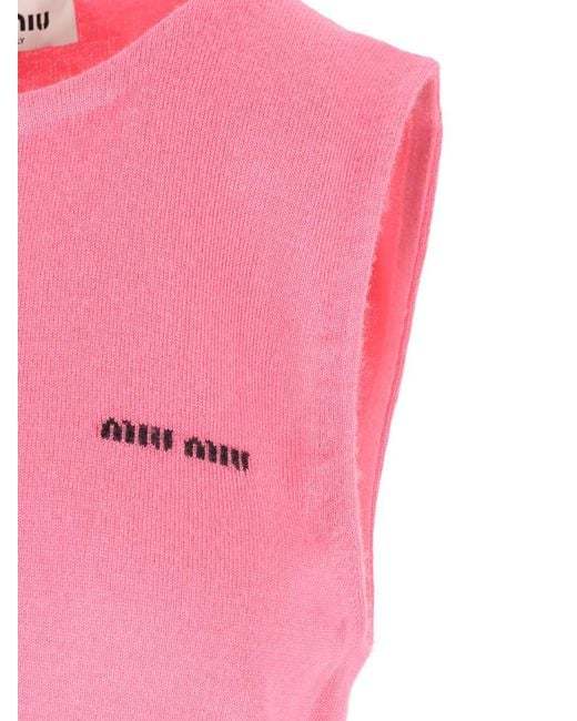 Miu Miu Crew Neck Vest In Pink
