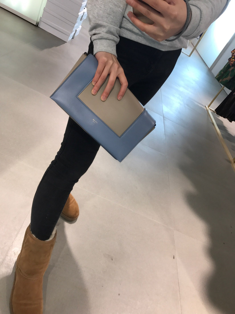 Celine Frame Medium Smooth Cow Leather Two-color Handbag In Blue