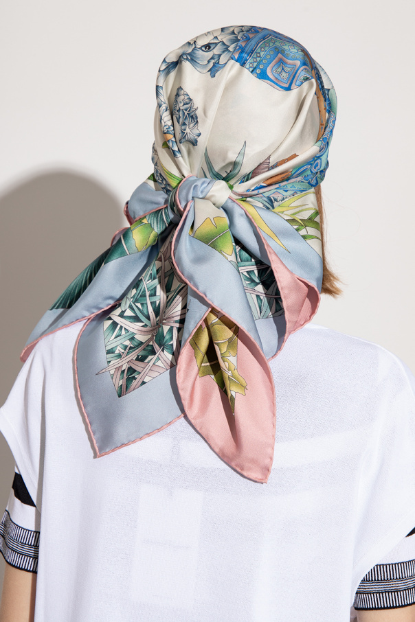 Ferragamo Square Shape Silk Foulard With Lion Print In Multicolor