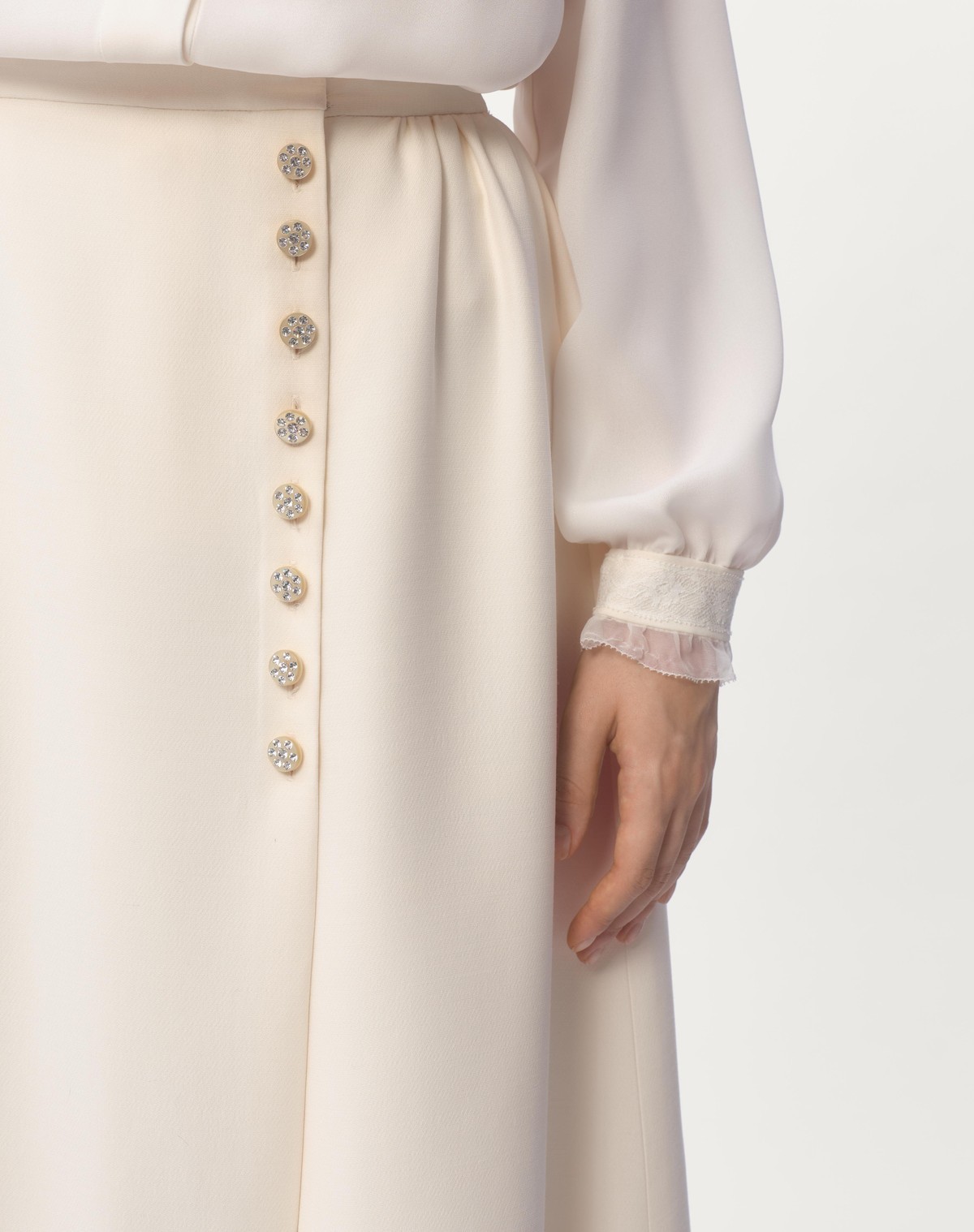 Valentino Women's Long Natural Skirt With Pleated Hem In White
