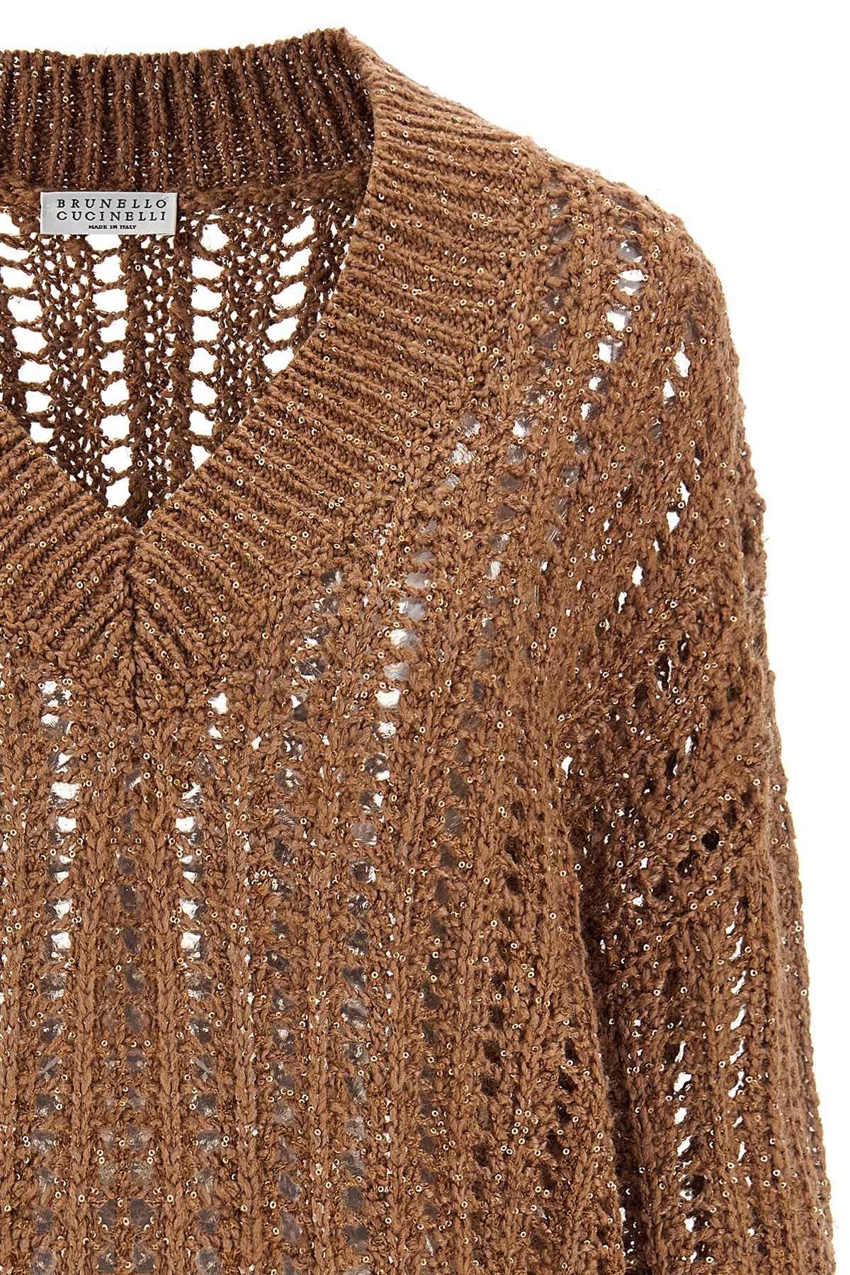 Shop Brunello Cucinelli Rustic Dazzling Net Jumper In Brown